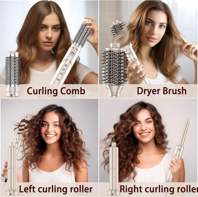 Alt view image 7 of 7 - 5 in 1 Blow Dryer Brush & Hot Air Styler110,000 RPM High-Speed Hair Dryer with Auto Wrap Curlers & Ionic Technology, Hot Air Brush Wrap Fast Drying, Curling/Volumizing/Straightening - Gold