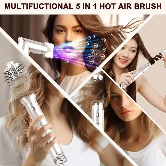 Alt view image 5 of 7 - 5 in 1 Blow Dryer Brush & Hot Air Styler110,000 RPM High-Speed Hair Dryer with Auto Wrap Curlers & Ionic Technology, Hot Air Brush Wrap Fast Drying, Curling/Volumizing/Straightening - Gold