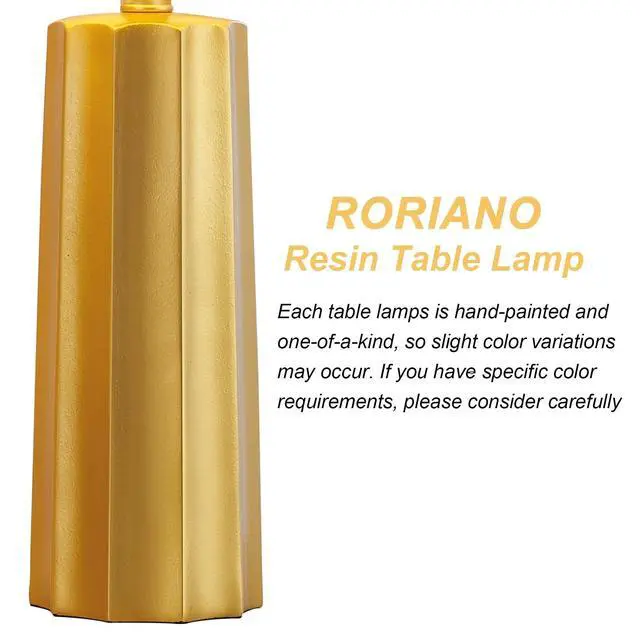 Alt view image 3 of 7 - Set of 2 Modern Table Lamps for Living Room Bedroom, Gold Nightstand Resin Lamps with Black Grid Shade, Contemporary Desk Lamps for Bedside End Tables, 2 Bulbs Included (Gold)