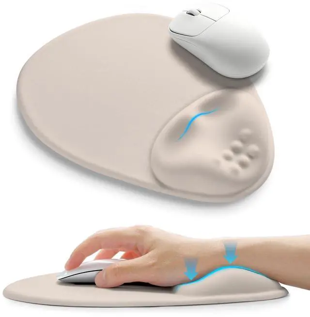 Main image of Palm-Rest and Wrist-Hugging Mouse Pad Wrist Rest, Ergonomic Wrist Support with Curve Fitting Cushioned Memory Foam for Carpal Tunnel Pain Relief, 9.9 x 8.3 Inch, Love of Apricot White