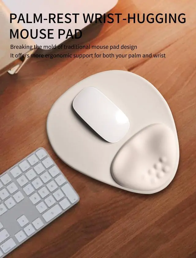 Alt view image 2 of 6 - Palm-Rest and Wrist-Hugging Mouse Pad Wrist Rest, Ergonomic Wrist Support with Curve Fitting Cushioned Memory Foam for Carpal Tunnel Pain Relief, 9.9 x 8.3 Inch, Love of Apricot White