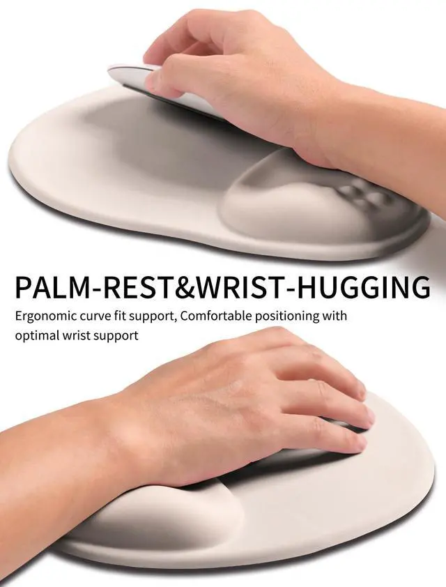 Alt view image 3 of 6 - Palm-Rest and Wrist-Hugging Mouse Pad Wrist Rest, Ergonomic Wrist Support with Curve Fitting Cushioned Memory Foam for Carpal Tunnel Pain Relief, 9.9 x 8.3 Inch, Love of Apricot White