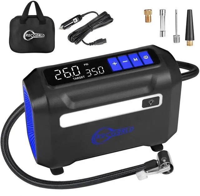 Main image of R8 Tire Inflator Portable Air Compressor, DC 12V Air Compressor Portable with Large Dual Digital Screen, 3X Faster Inflation Air Pump for Car, Bike, Ball, Motor (Blue)