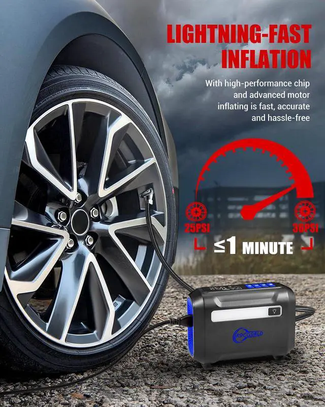 Alt view image 2 of 7 - R8 Tire Inflator Portable Air Compressor, DC 12V Air Compressor Portable with Large Dual Digital Screen, 3X Faster Inflation Air Pump for Car, Bike, Ball, Motor (Blue)