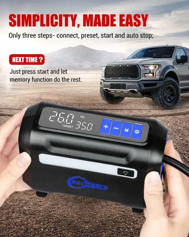 Alt view image 4 of 7 - R8 Tire Inflator Portable Air Compressor, DC 12V Air Compressor Portable with Large Dual Digital Screen, 3X Faster Inflation Air Pump for Car, Bike, Ball, Motor (Blue)