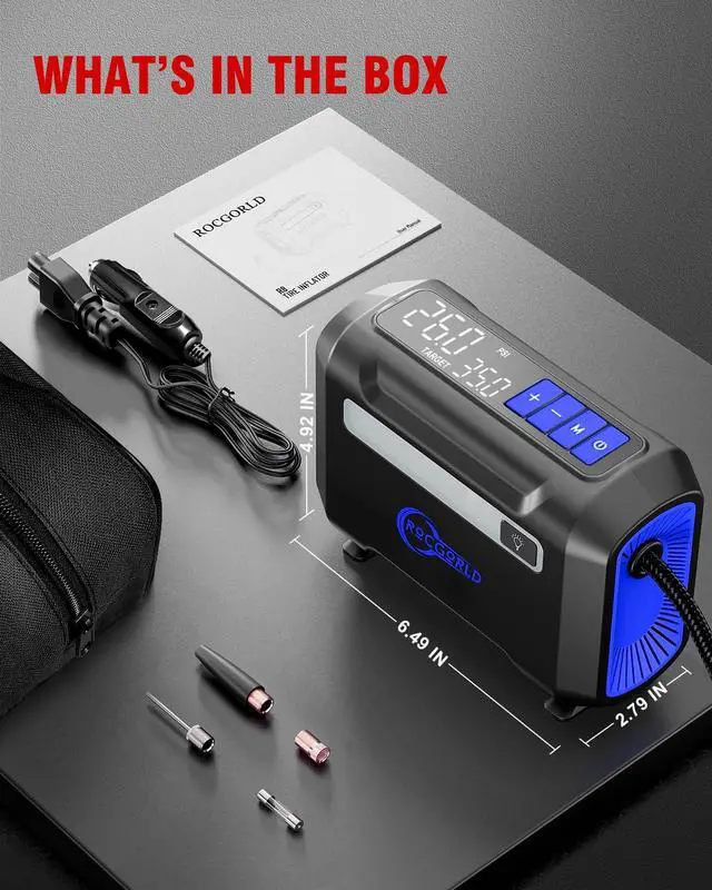 Alt view image 6 of 7 - R8 Tire Inflator Portable Air Compressor, DC 12V Air Compressor Portable with Large Dual Digital Screen, 3X Faster Inflation Air Pump for Car, Bike, Ball, Motor (Blue)