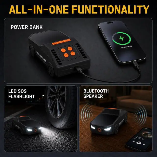 Alt view image 7 of 7 - Tire Inflator Car-Shaped Air Pump with Bluetooth Gifts for Driver