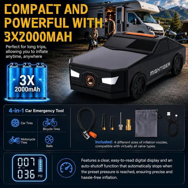 Alt view image 6 of 7 - Tire Inflator Car-Shaped Air Pump with Bluetooth Gifts for Driver