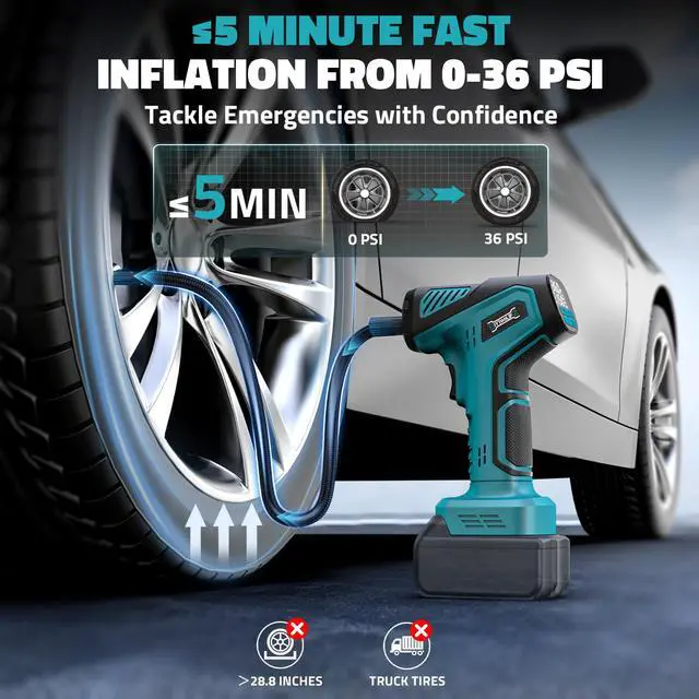 Alt view image 3 of 7 - 150PSI Cordless Tire Inflator Compatible with Makita 18V Battery