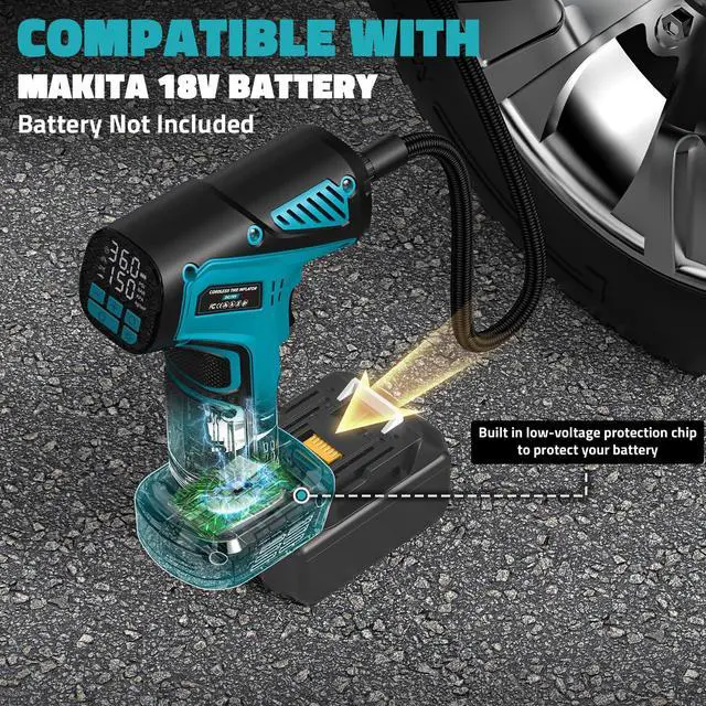 Alt view image 7 of 7 - 150PSI Cordless Tire Inflator Compatible with Makita 18V Battery