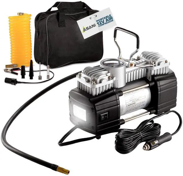 Main image of 12V Air Compressor - Portable & Compact Tire Pump, 150 PSI Heavy-Duty Double Cylinder Tire Inflator with LED Flashlight, Ideal for SUVs, Off-Road, Trailer, Truck, Bike, Air Bed