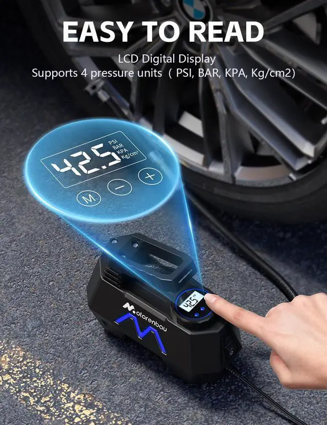 Alt view image 2 of 7 - Tire Inflator Portable Air Compressor, 150PSI Tire Air Pump for Car Tires, Car Accessories, Auto Pump 12V DC with Digital Pressure Gauge and LED Light for Motorcycle, Bicycle, Ball-Blue