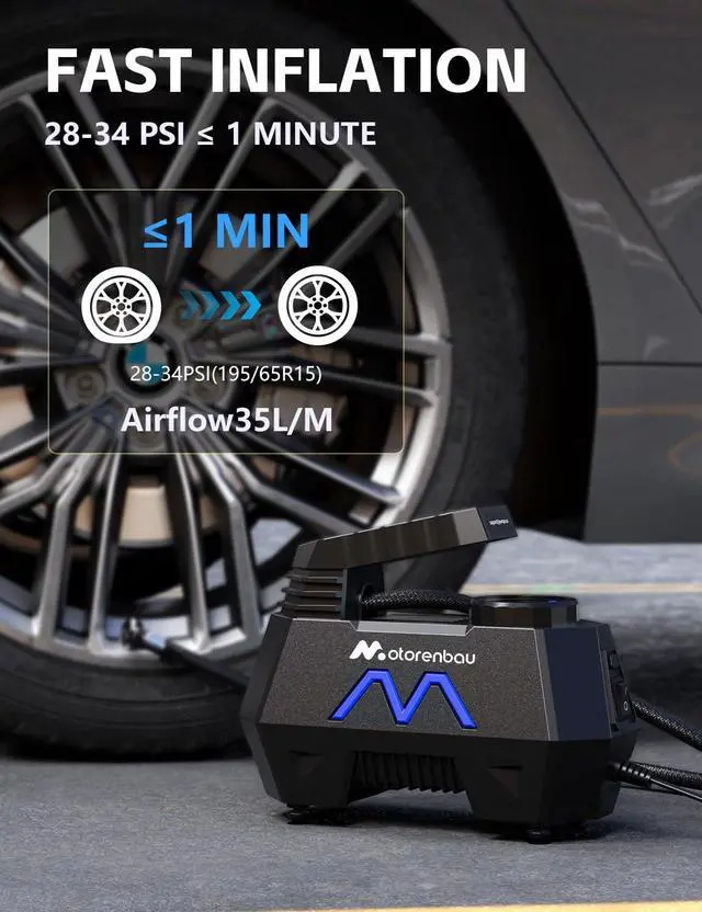 Alt view image 3 of 7 - Tire Inflator Portable Air Compressor, 150PSI Tire Air Pump for Car Tires, Car Accessories, Auto Pump 12V DC with Digital Pressure Gauge and LED Light for Motorcycle, Bicycle, Ball-Blue