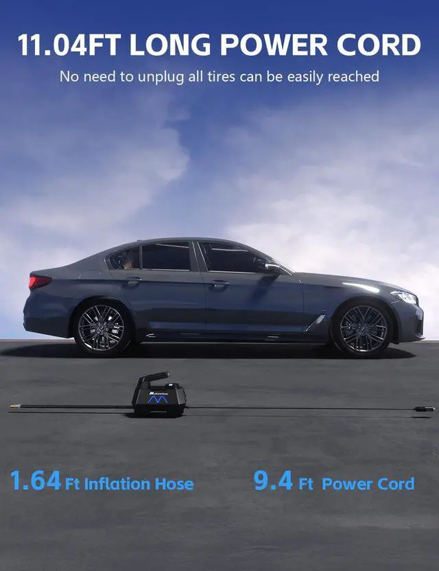 Alt view image 5 of 7 - Tire Inflator Portable Air Compressor, 150PSI Tire Air Pump for Car Tires, Car Accessories, Auto Pump 12V DC with Digital Pressure Gauge and LED Light for Motorcycle, Bicycle, Ball-Blue