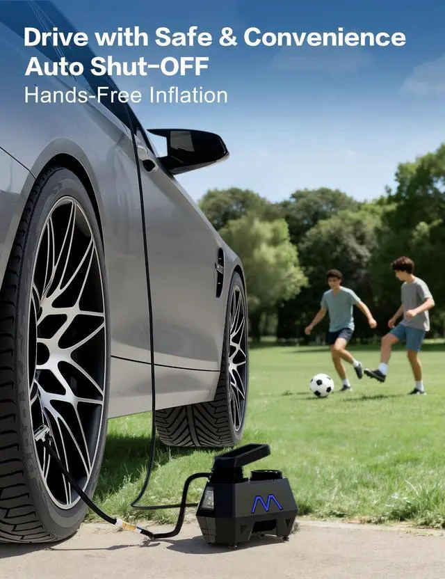 Alt view image 4 of 7 - Tire Inflator Portable Air Compressor, 150PSI Tire Air Pump for Car Tires, Car Accessories, Auto Pump 12V DC with Digital Pressure Gauge and LED Light for Motorcycle, Bicycle, Ball-Blue