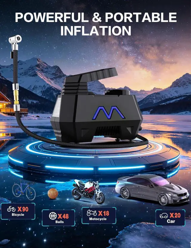 Alt view image 7 of 7 - Tire Inflator Portable Air Compressor, 150PSI Tire Air Pump for Car Tires, Car Accessories, Auto Pump 12V DC with Digital Pressure Gauge and LED Light for Motorcycle, Bicycle, Ball-Blue
