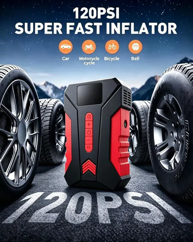 Alt view image 3 of 7 - Portable Tire Inflator, 120 PSI Air Compressor cordless for Car