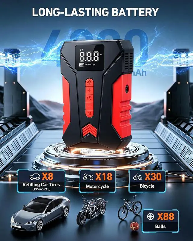 Alt view image 2 of 7 - Portable Tire Inflator, 120 PSI Air Compressor cordless for Car