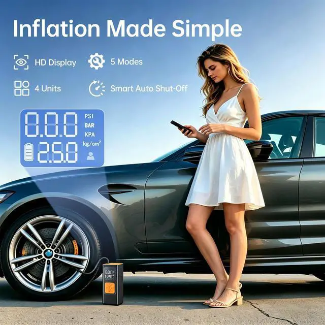 Alt view image 3 of 7 - Tire Pump for Car Portable, 150 PSI Car Tire Air Pump 12V DC Car Plug
