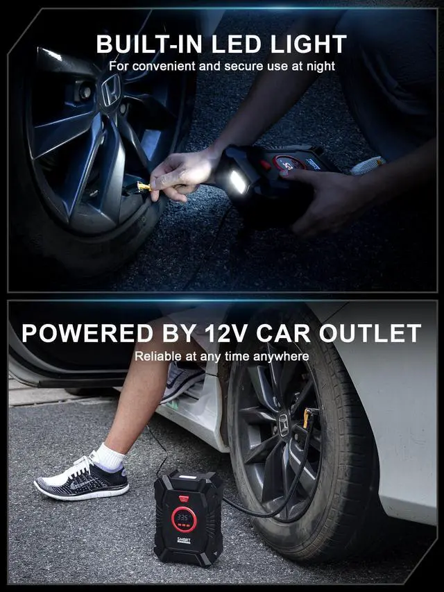 Alt view image 7 of 7 - Portable Tire Inflator for Car, 12V Air Compressor, Max 100 PSI