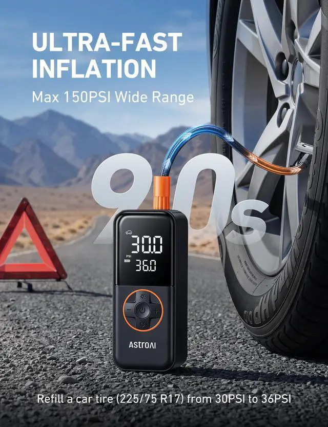 Alt view image 4 of 7 - L4 Cordless Tire Inflator Portable Air Compressor, 150PSI Portable Air Pump for Car Tires, Battery Electric Tire Pump with Pressure Gauge, Ultra-Fast Inflation for Cars,Motorcycles,Bikes,Balls