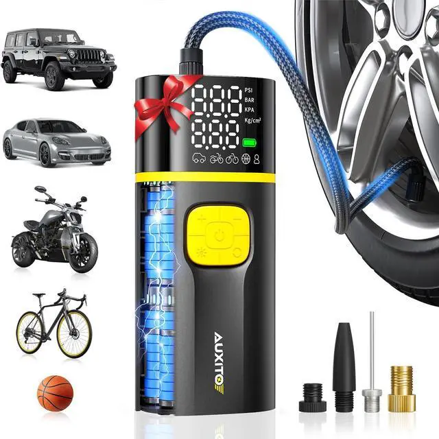 Main image of AS1 PRO Tire Inflator Portable Air Compressor - 150PSI Dual Cylinder 7800 mAh & 12V DC, Bike Pump Air Pump for SUV, Truck, Bike, Motorcycle with Digital Tire Pressure Gauge, Car Gifts for Men