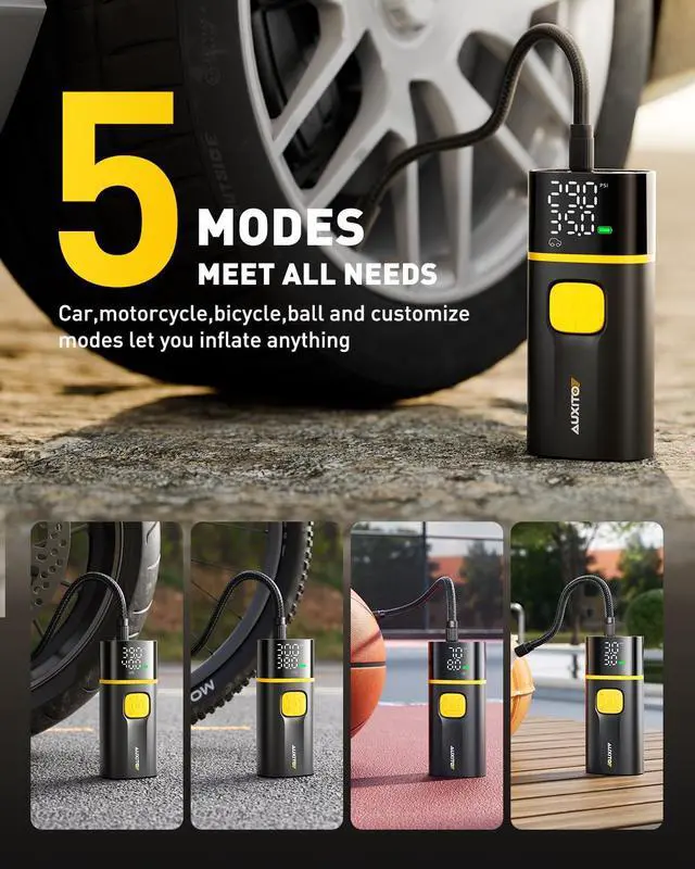 Alt view image 7 of 7 - AS1 PRO Tire Inflator Portable Air Compressor - 150PSI Dual Cylinder 7800 mAh & 12V DC, Bike Pump Air Pump for SUV, Truck, Bike, Motorcycle with Digital Tire Pressure Gauge, Car Gifts for Men