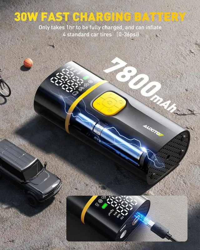 Alt view image 5 of 7 - AS1 PRO Tire Inflator Portable Air Compressor - 150PSI Dual Cylinder 7800 mAh & 12V DC, Bike Pump Air Pump for SUV, Truck, Bike, Motorcycle with Digital Tire Pressure Gauge, Car Gifts for Men