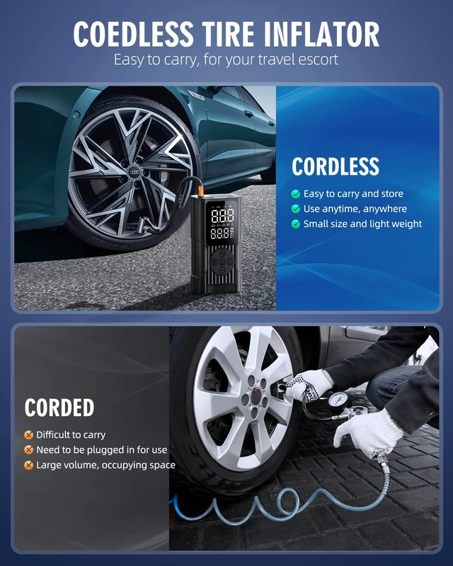Alt view image 2 of 7 - Wheel Simulators Tire Inflator Portable Air Compressor - 3X Faster Electric Tire Inflator for Car Tires, 150PSI Cordless Air Pump with Digital Gauge & Auto Shut Off, LED Light