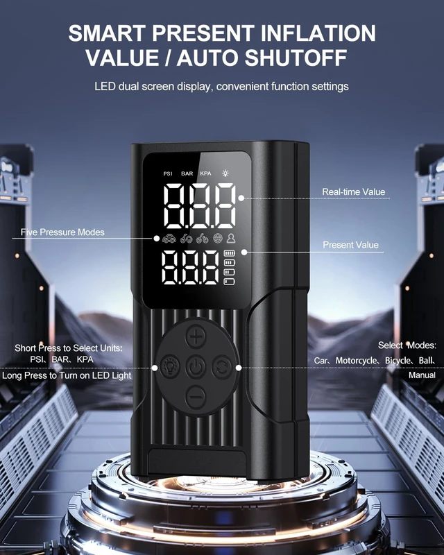 Alt view image 5 of 7 - Wheel Simulators Tire Inflator Portable Air Compressor - 3X Faster Electric Tire Inflator for Car Tires, 150PSI Cordless Air Pump with Digital Gauge & Auto Shut Off, LED Light