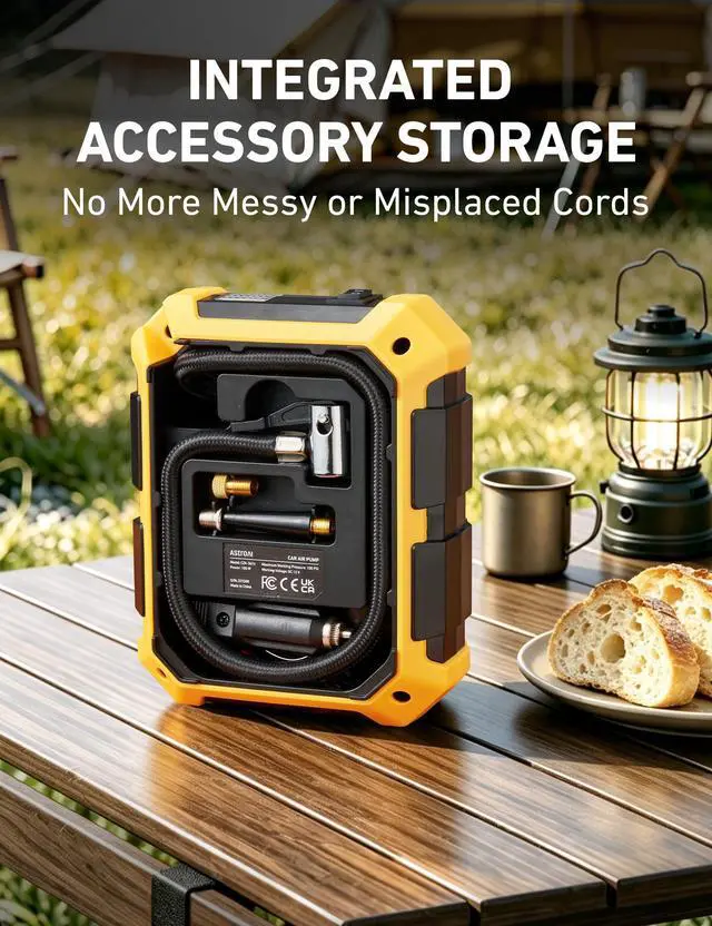 Alt view image 3 of 7 - Tire Inflator Portable Air Compressor 12V DC Integrated Storage