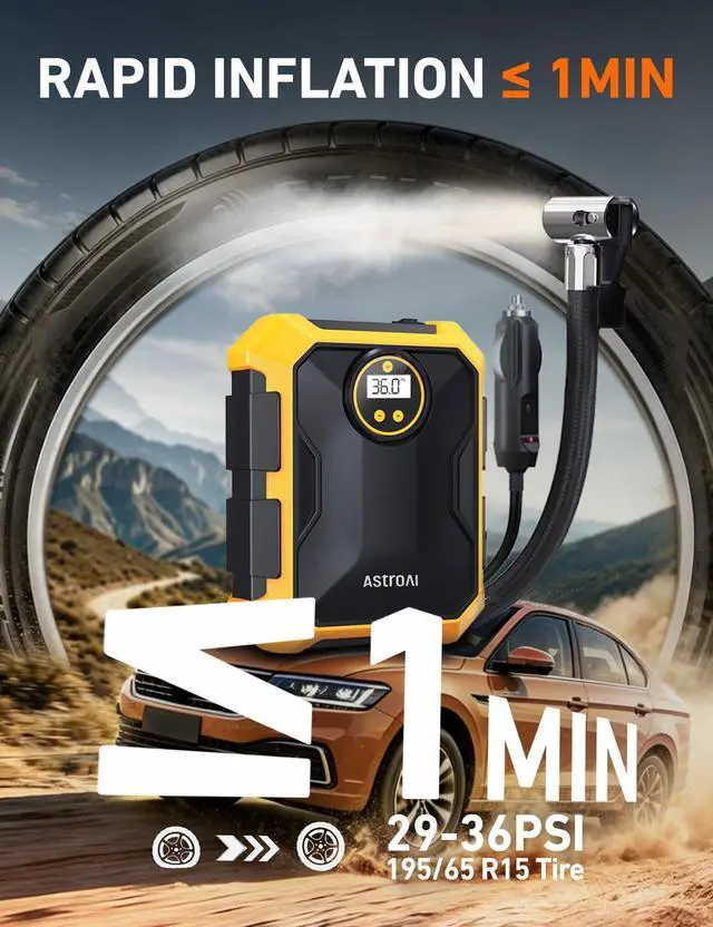 Alt view image 2 of 7 - Tire Inflator Portable Air Compressor 12V DC Integrated Storage