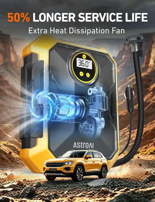 Alt view image 5 of 7 - Tire Inflator Portable Air Compressor 12V DC Integrated Storage