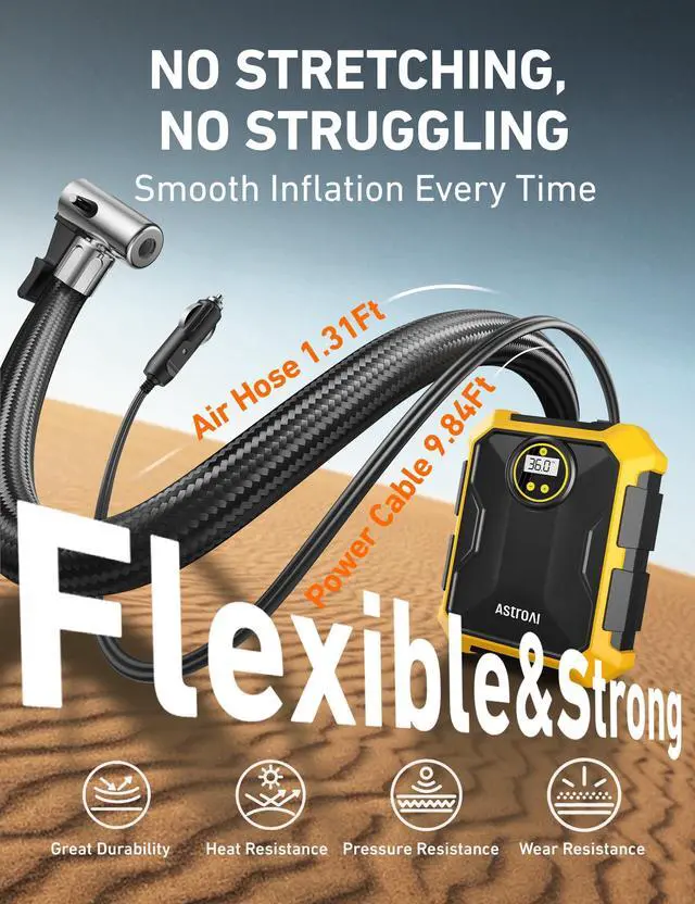 Alt view image 7 of 7 - Tire Inflator Portable Air Compressor 12V DC Integrated Storage