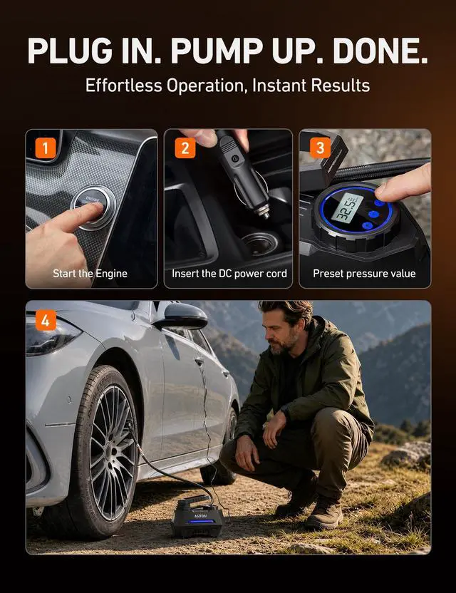 Alt view image 7 of 7 - AIRUN H Tire Inflator Portable Air Compressor,Fast Inflation Electric Air Pump for Car Tires-Car Accessories,9.8Ft Cord-12VDC-Powered Auto Shut-Off with Digital Pressure Gauge,LED Light,Blue