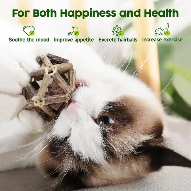 Alt view image 3 of 6 - Catnip Toys, 3Pcs Cat Toys Natural Silvervine Stick Cage Balls & Bell Ball for Indoor Cats, Kitten Cleaning Teeth Molar Matatabi Cat Chew Toy All Breeds