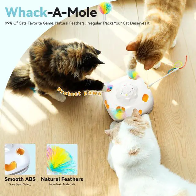 Alt view image 3 of 7 - Interactive Cat Toys for Indoor Cats, 5-in-1 Hide and Seek Kitten Toys, Interactive Automatic Rechargeable Electric,Whack-A-Mole Exercise Kicker Toy for Indoor Cats