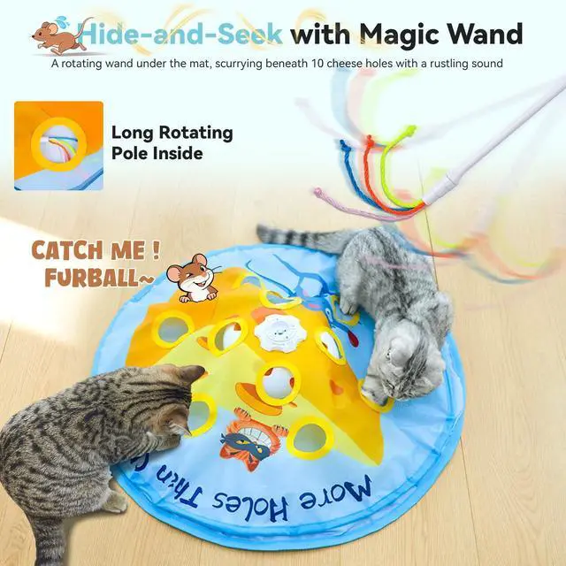 Alt view image 5 of 7 - Interactive Cat Toys for Indoor Cats, 5-in-1 Hide and Seek Kitten Toys, Interactive Automatic Rechargeable Electric,Whack-A-Mole Exercise Kicker Toy for Indoor Cats