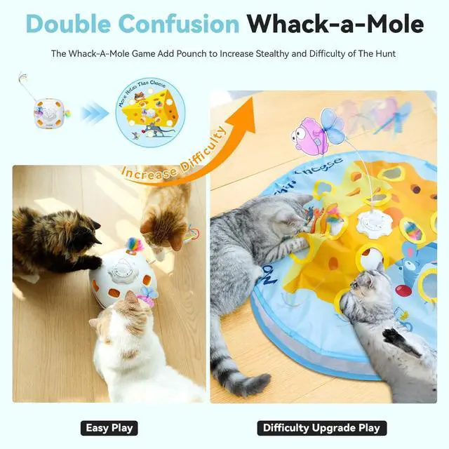 Alt view image 6 of 7 - Interactive Cat Toys for Indoor Cats, 5-in-1 Hide and Seek Kitten Toys, Interactive Automatic Rechargeable Electric,Whack-A-Mole Exercise Kicker Toy for Indoor Cats