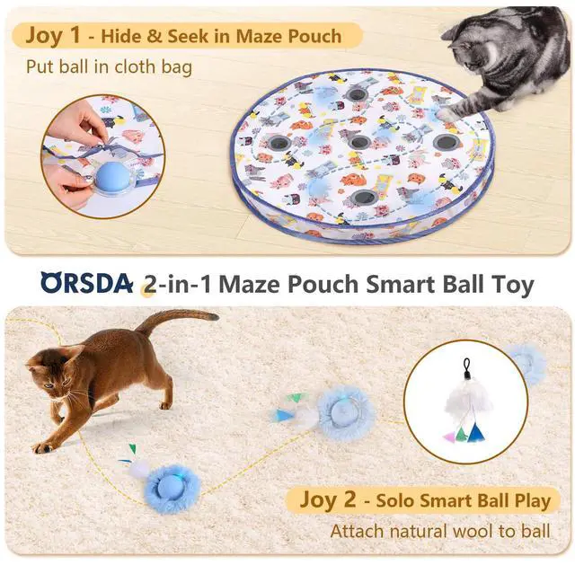 Alt view image 2 of 6 - Interactive Cat Toys Ball, Automatic Fast Rolling Ball in Pouch, Hide and Seek for Indoor Cats, Motion Chirping Activated Moving Toy, 5 Holes Mat Mouse Catching Game