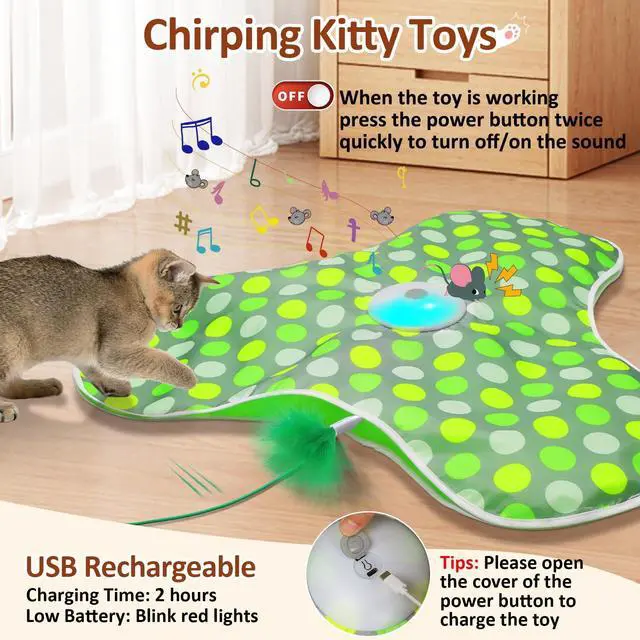 Alt view image 5 of 6 - Interactive Cat Toy, Automatic Cat Toys for Indoor Cats, Hide and Seek Cat Toy with Motion Activated, Moving Feather, Chirping, USB Rechargeable