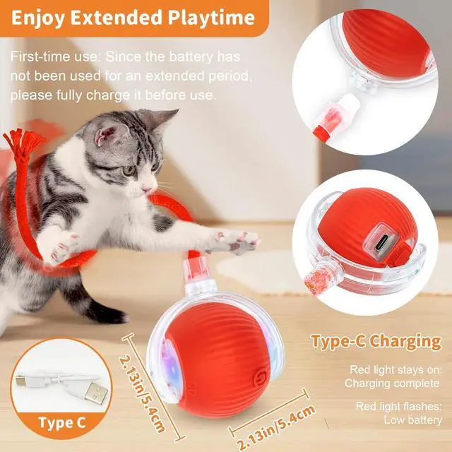 Alt view image 4 of 7 - Cat Toys for Indoor Cats Smart Automatic Bal Moving Chase Dogs Toy, Red