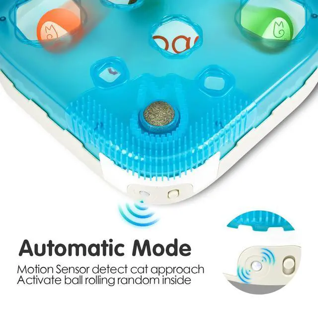Alt view image 2 of 7 - 7-in-1 Interactive Cat Toy Motion Activated Indoor Playset with Automatic Pop Bounce Cat Ball, Feather Palm Tree Wand, Catnip Ball & Self-Grooming Cardboard House Rechargeable
