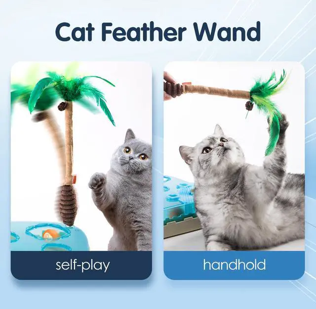 Alt view image 3 of 7 - 7-in-1 Interactive Cat Toy Motion Activated Indoor Playset with Automatic Pop Bounce Cat Ball, Feather Palm Tree Wand, Catnip Ball & Self-Grooming Cardboard House Rechargeable