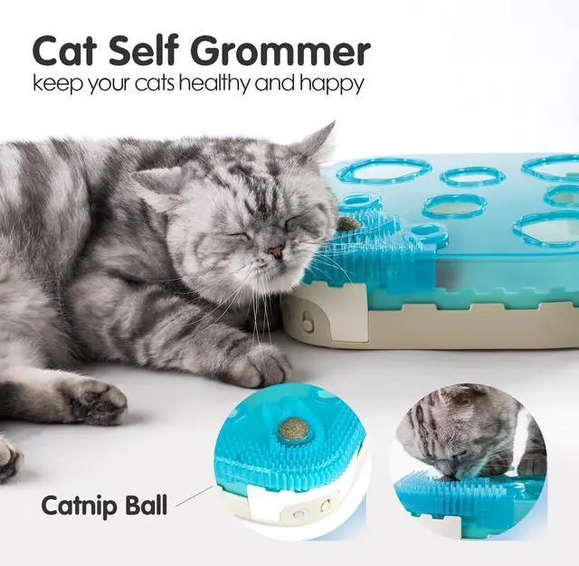 Alt view image 4 of 7 - 7-in-1 Interactive Cat Toy Motion Activated Indoor Playset with Automatic Pop Bounce Cat Ball, Feather Palm Tree Wand, Catnip Ball & Self-Grooming Cardboard House Rechargeable