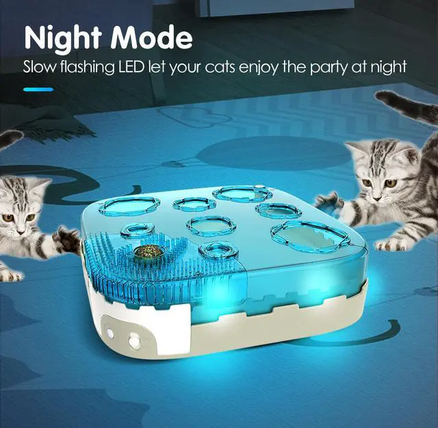 Alt view image 6 of 7 - 7-in-1 Interactive Cat Toy Motion Activated Indoor Playset with Automatic Pop Bounce Cat Ball, Feather Palm Tree Wand, Catnip Ball & Self-Grooming Cardboard House Rechargeable