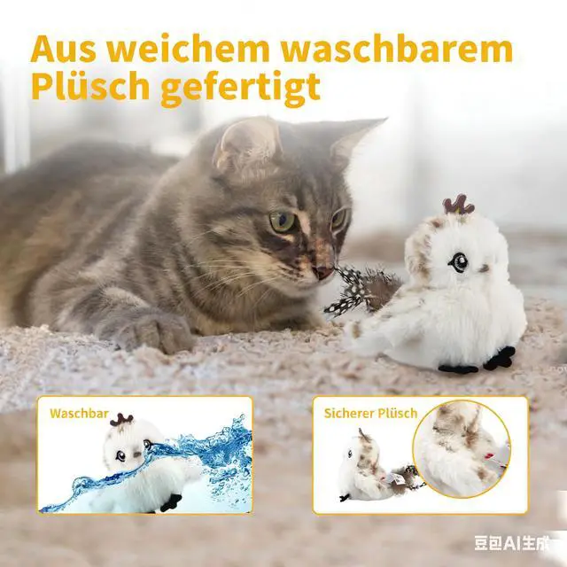 Alt view image 4 of 6 - Interactive Cat Toys for Indoor Cats, Flapping and Chirping Catnip Toys for Cat Exercise, Automatic Cat Toy with Beating Wings & Real Feather Tail, Rechargeable Cat Kicker Toy Prince