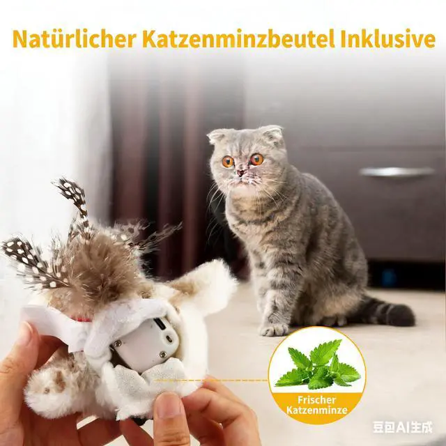 Alt view image 6 of 6 - Interactive Cat Toys for Indoor Cats, Flapping and Chirping Catnip Toys for Cat Exercise, Automatic Cat Toy with Beating Wings & Real Feather Tail, Rechargeable Cat Kicker Toy Prince