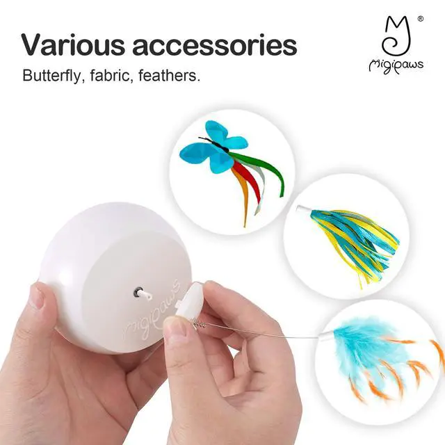 Alt view image 3 of 7 - Interactive Cat Toys, Butterfly & Feather Kitten Toy,Automatic Spinning Ball for Indoor Bored Cats,Self Play Intelligent Touch Senser, 3 Replacements