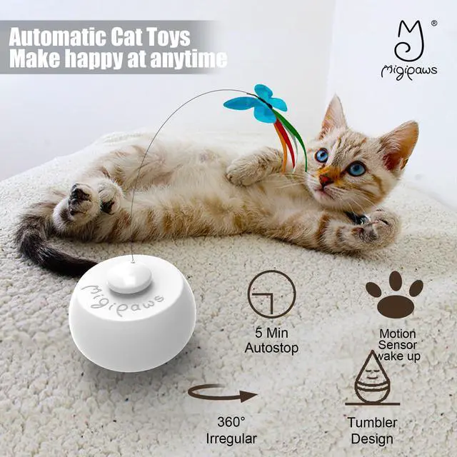 Alt view image 4 of 7 - Interactive Cat Toys, Butterfly & Feather Kitten Toy,Automatic Spinning Ball for Indoor Bored Cats,Self Play Intelligent Touch Senser, 3 Replacements